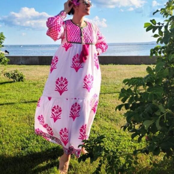 Sz Blockprints Dresses & Skirts - SZ Blockprints Jodhpur Dress in a pink and white hand block print S